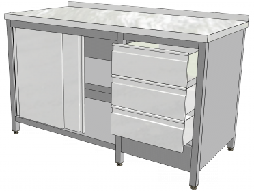 KSSDZ - Pracovní stůl skříňový s blokem tří zásuvek, spodní a vnitřní policí