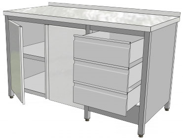 KSSDKZ - Pracovní stůl skříňový s blokem tří zásuvek, spodní a vnitřní policí